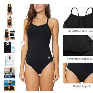 Womens Baleaf Black Onepiece Swimsuit/bathingsuit racerback lifeguard Sz36 NWOT